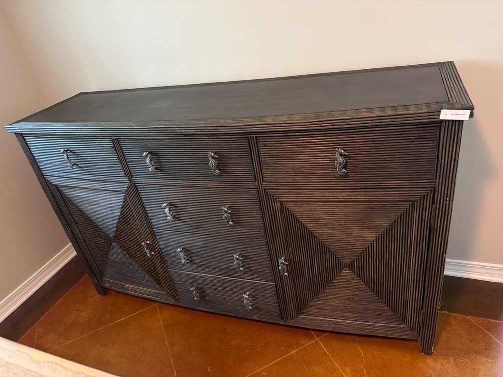 Black Modern Textured Cabinet with Seahorse Hardware