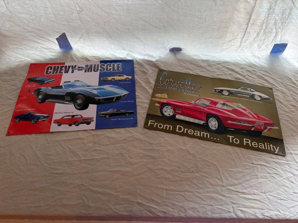 Two Chevy and Corvette Metal Signs