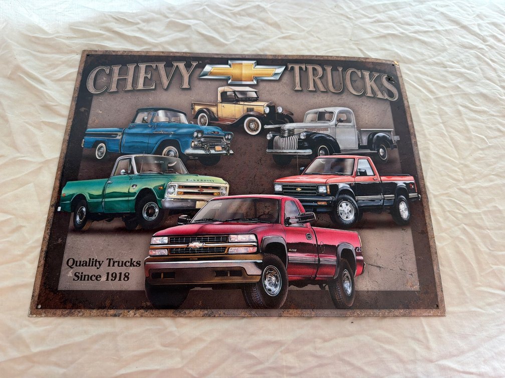 Chevy Trucks Metal Sign with Vintage Design