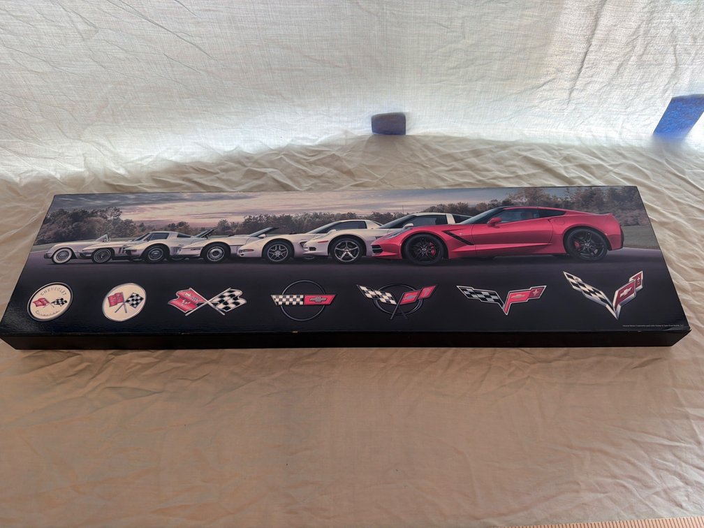 Corvette Wall Art With Logos and Red Car Scene