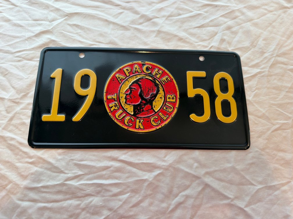 1958 Apache Truck Club Emblem License Plate