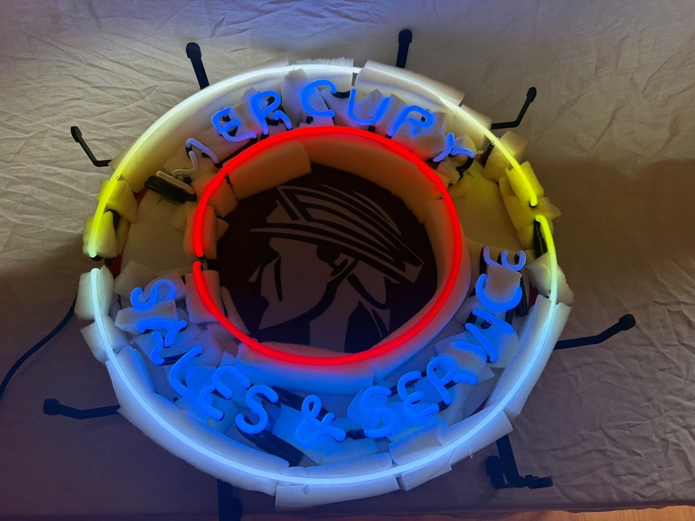 Mercury Sales & Service Neon Light Sign with Transformer and Table Mount