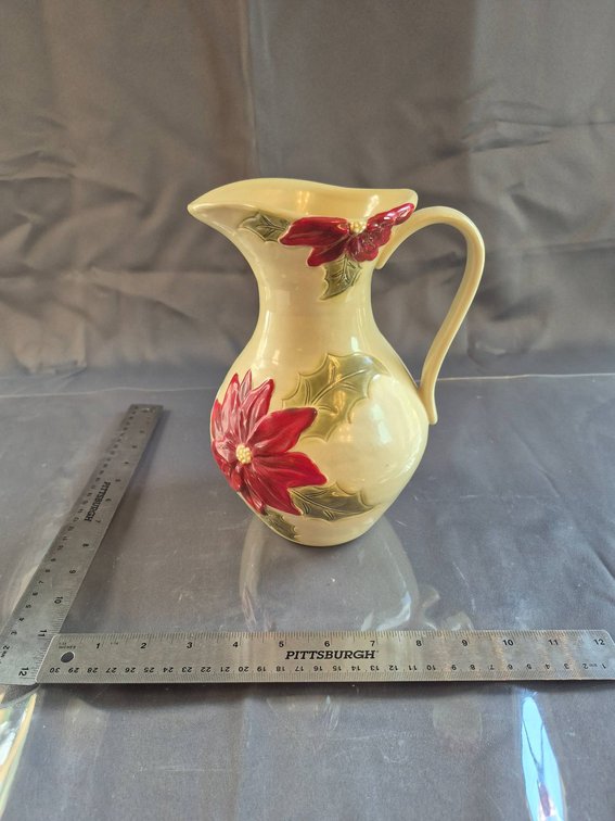 Ceramic Pitcher with Poinsettia Motif