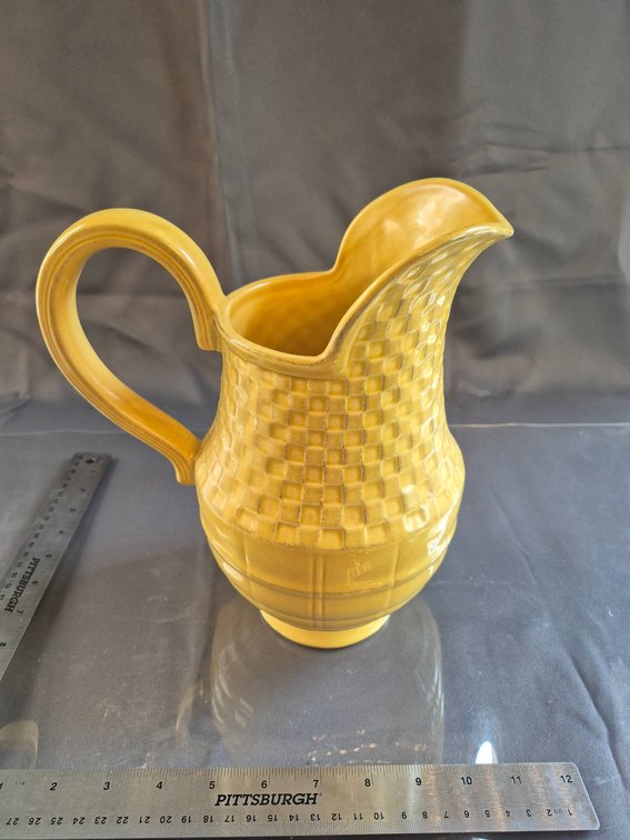 American Atelier 'Seville' Yellow Ironstone Pitcher with Basketweave Design