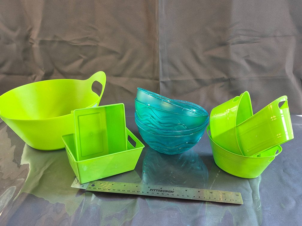Green and Teal Plastic Bowls and Containers