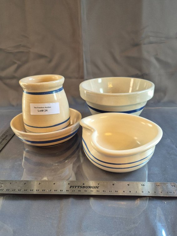 Ceramic Pottery with Blue Stripe Detail from Multiple Makers