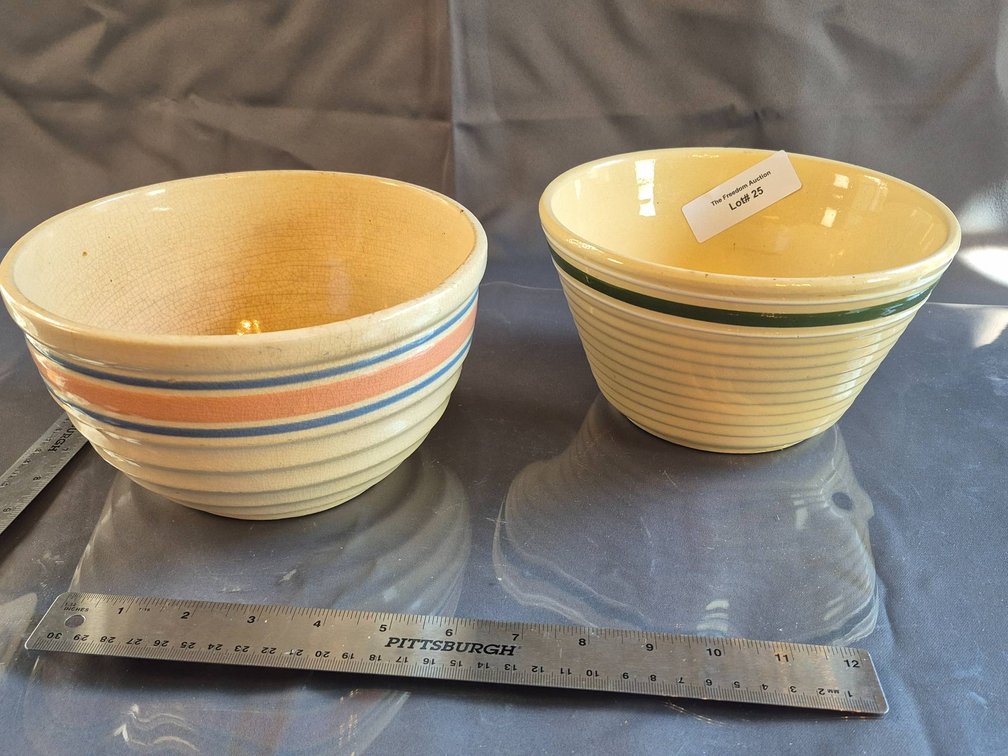 Watt Pottery Bowls with Striped Decorations