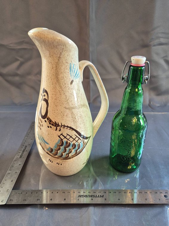 Red Wing USA Hand-Painted Pottery Pitcher with Pheasant Motif