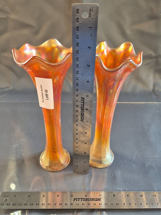 Iridescent Glass Vases with Fluted Rims