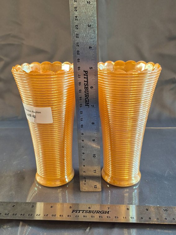 Marigold Iridescent Glass Vases with Ribbed Design