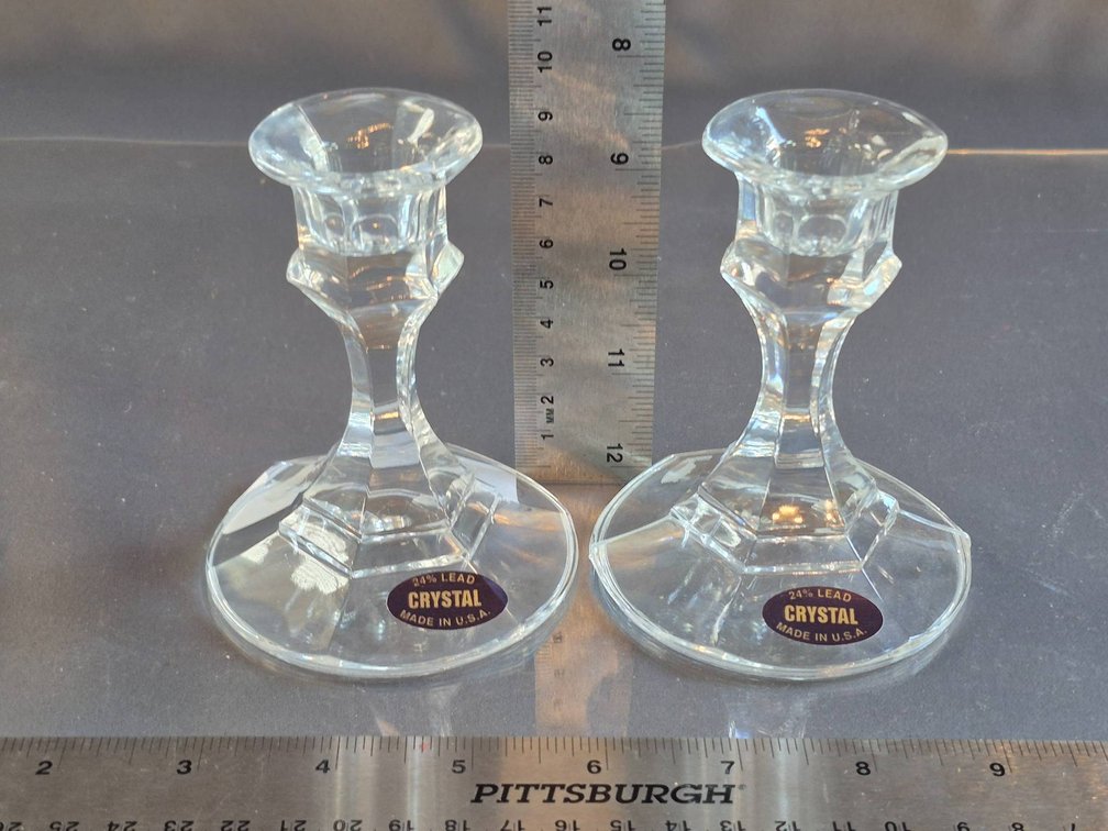24% Lead Crystal Candle Holders, Made in U.S.A.
