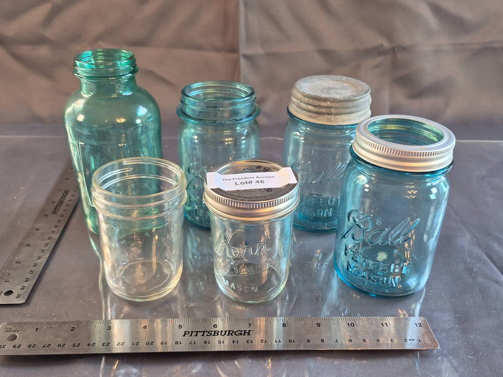 Six Vintage Canning Jars Including Ball and Kerr