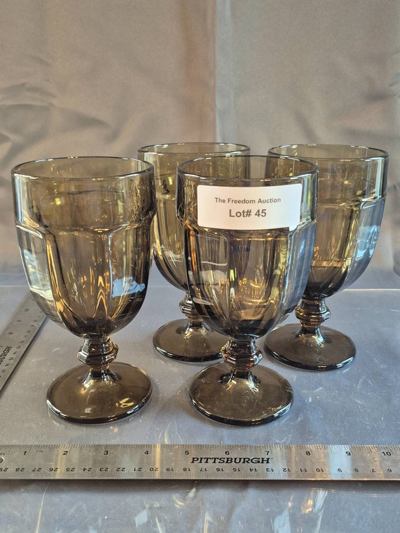 Four Amber-Colored Glass Goblets with Sturdy Bases