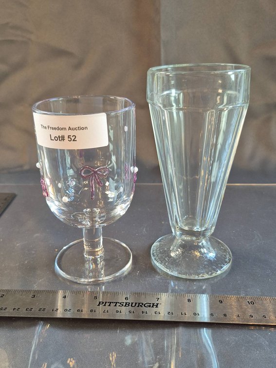Two Glassware Items: Decorative Goblet and Tall Fluted Glass