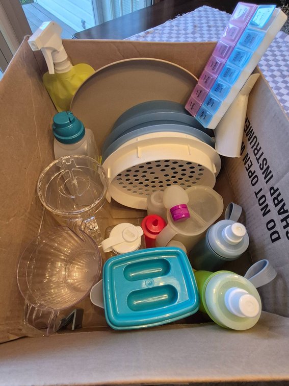 Boxed Lot of Kitchen and Household Items Including Collapsible Strainer and Dispensers