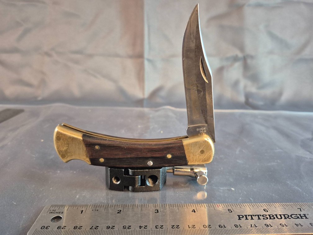 Buck 110X USA Folding Knife with Brass and Wood Handle