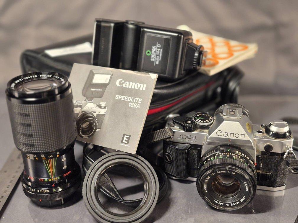Canon AE-1 Program Camera Bundle with Lenses, Flash, and Accessories