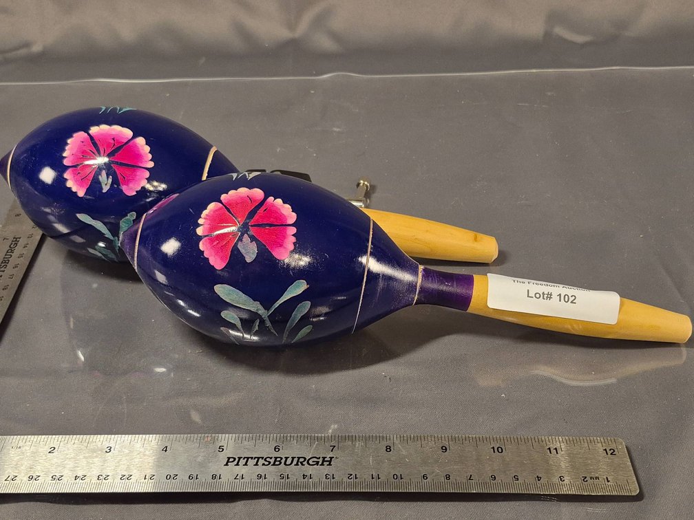 Hand-Painted Wooden Maracas with Floral Design