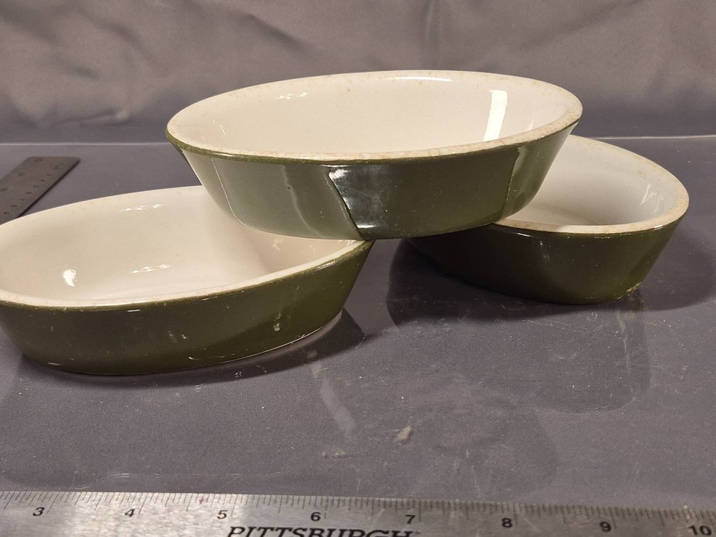 Three Hall Made in USA Green Oval Ceramic Baking Dishes