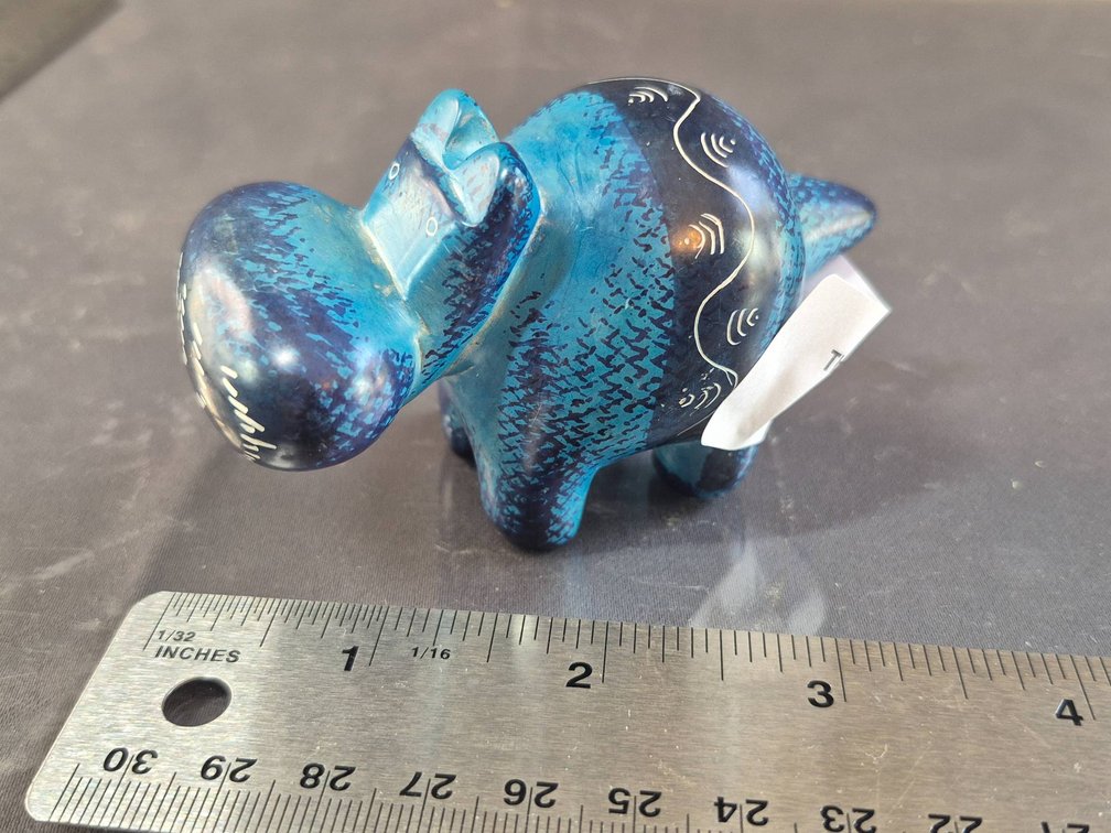 Blue Ceramic Hippo Figurine with Intricate Patterns
