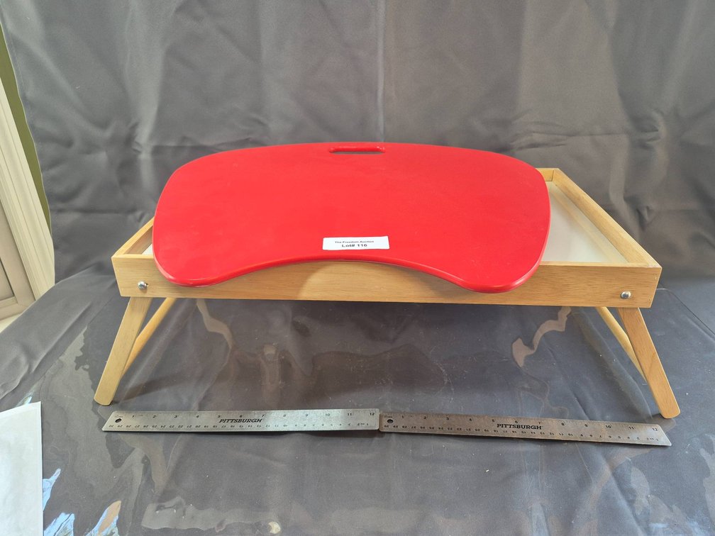 Wooden Folding Lap Desk Tray with Red Detachable Cushion Top