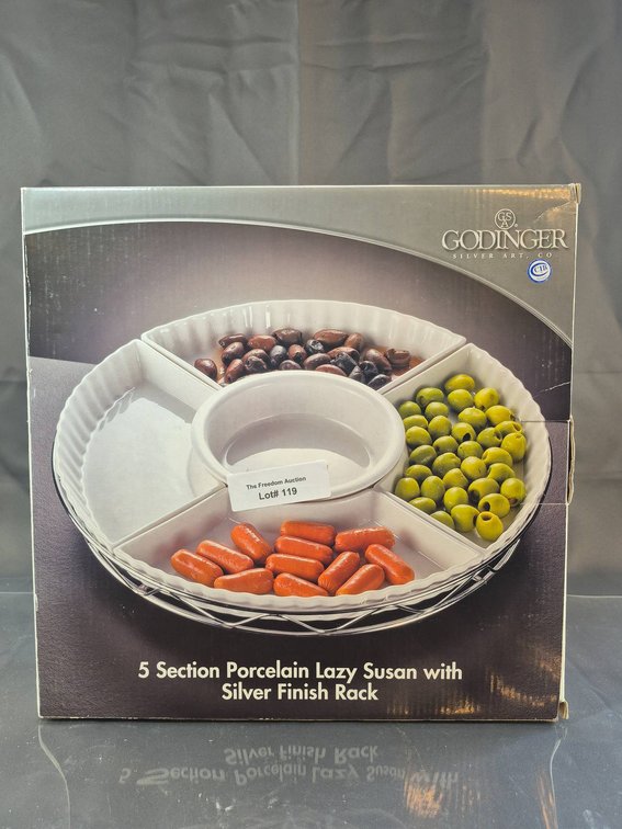 Godinger 5-Section Porcelain Lazy Susan With Silver Finish Rack
