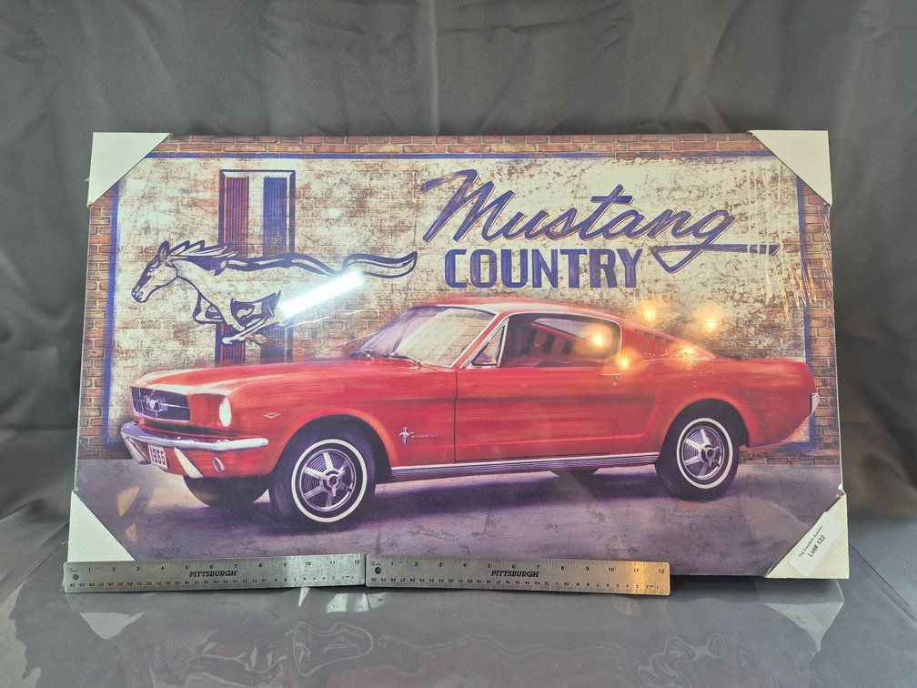Decorative Wall Art Featuring Red Mustang and 'Mustang Country' Text