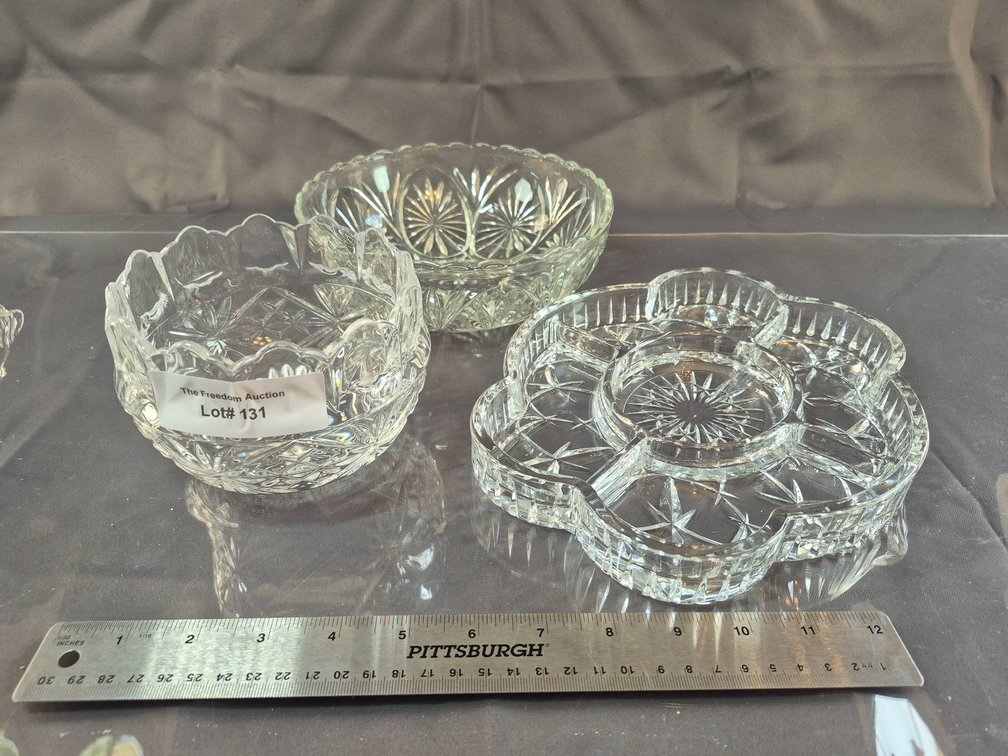 Three Pressed Glass Bowls with Decorative Patterns