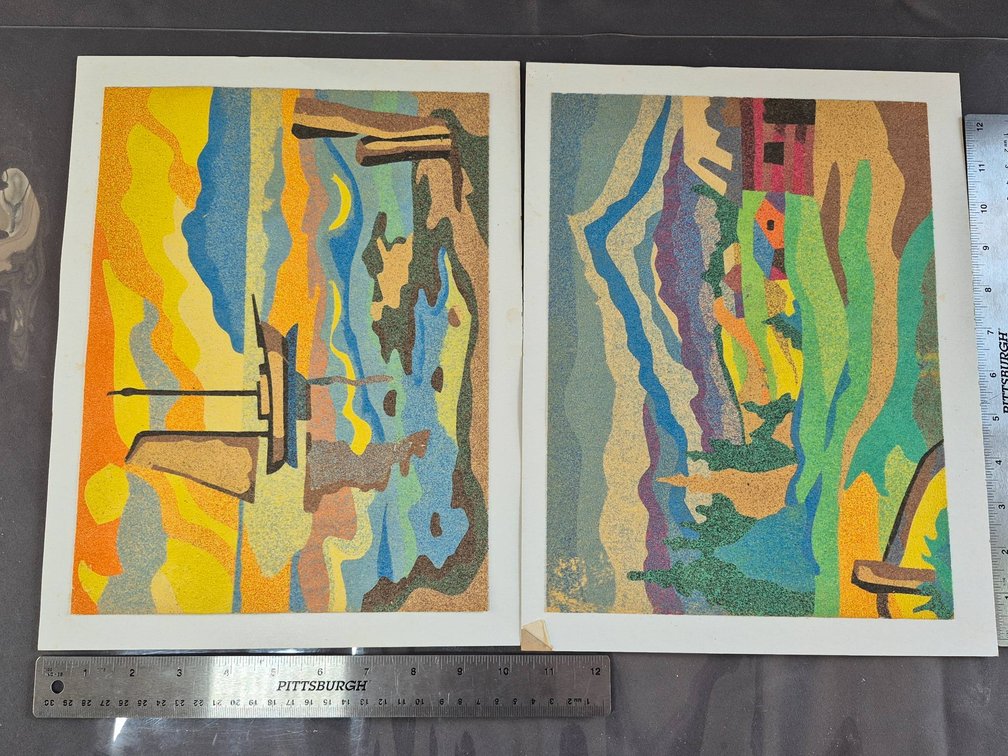 Two Sand Art Paintings in Abstract Style