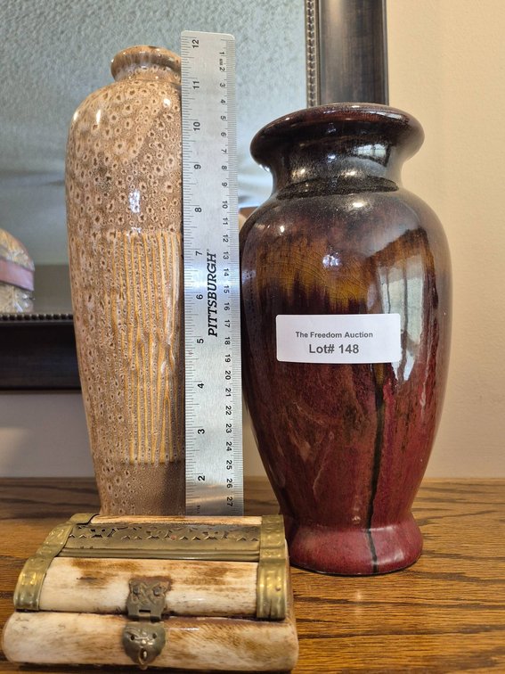 Two Ceramic Vases and Decorative Bone Trinket Box