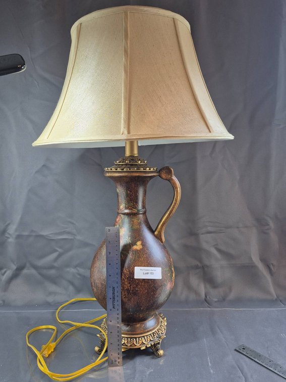 Decorative Table Lamp with Floral Pattern and Beige Shade