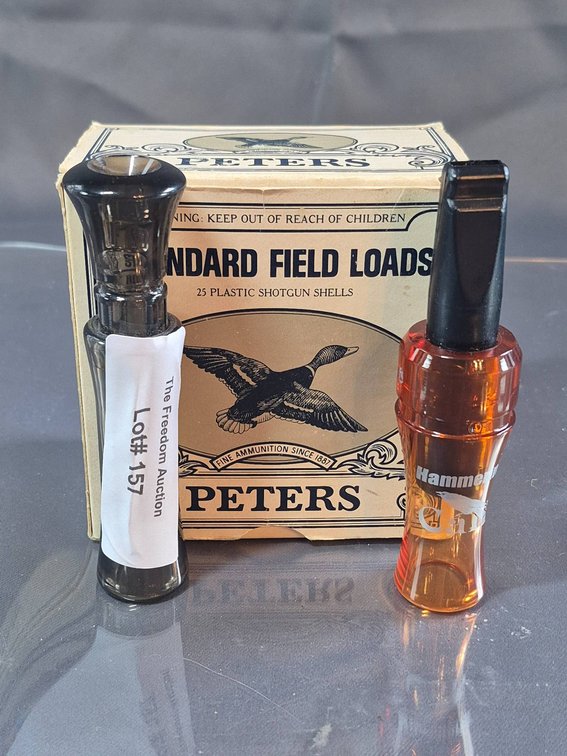 Peters Shotgun Shell Box with Contents and Two Duck Calls