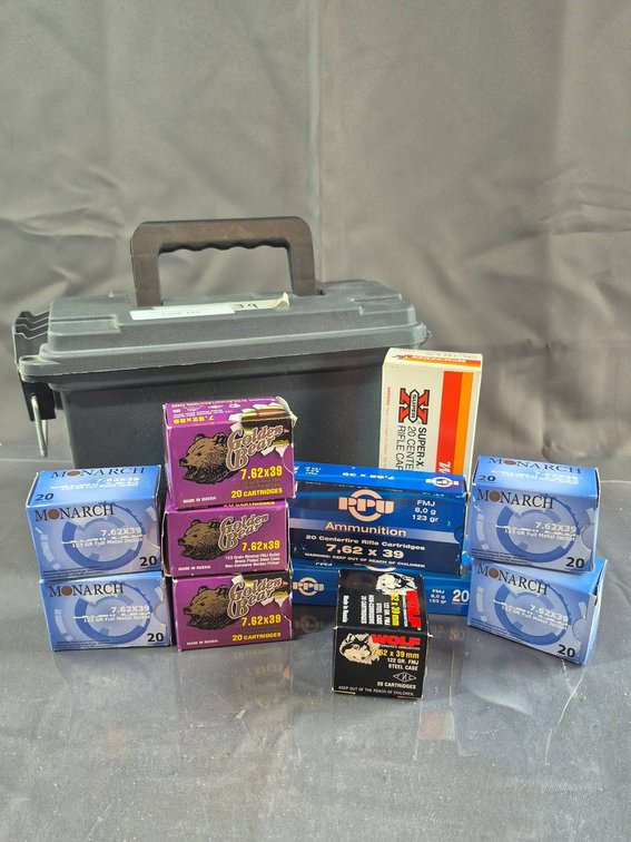 7.62x39 Ammunition With Partial Wolf Box and Ammo Can