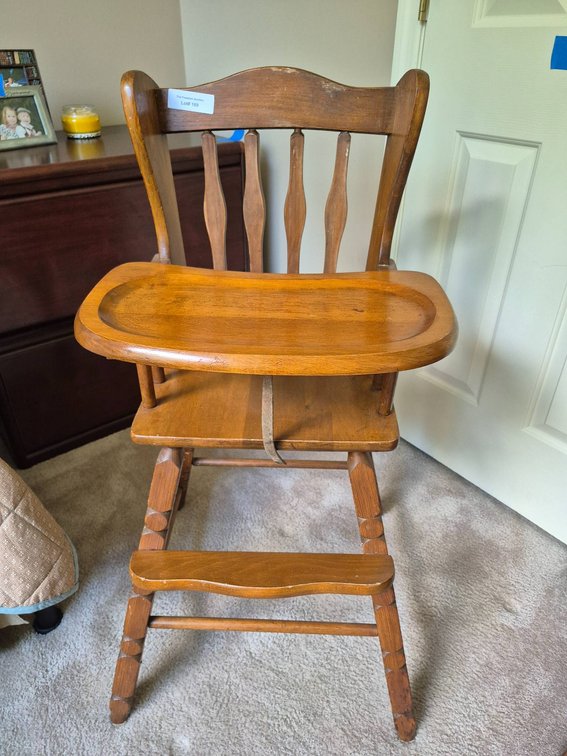 Wooden High Chair with Tray and Turned Legs