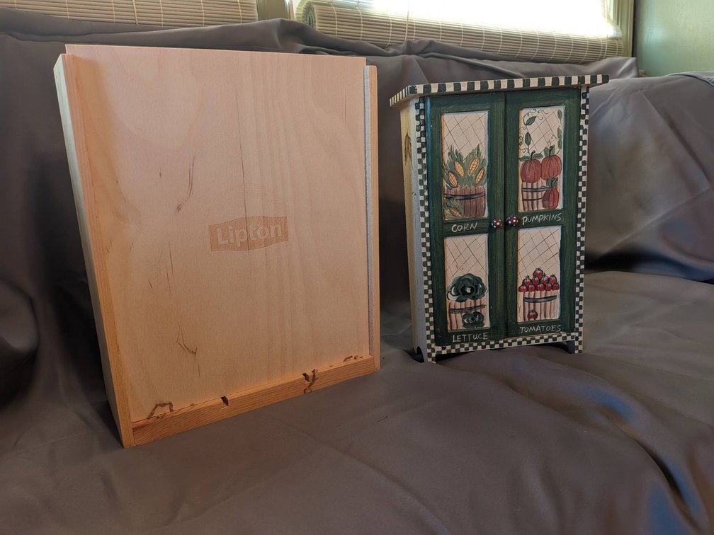 Handcrafted Wooden Cabinet with Painted Doors and Storage