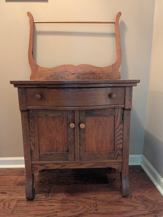 Wooden Washstand with Towel Bar and Cabinet