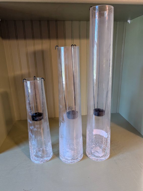 Three Crackle Glass Cylindrical Candle Holders