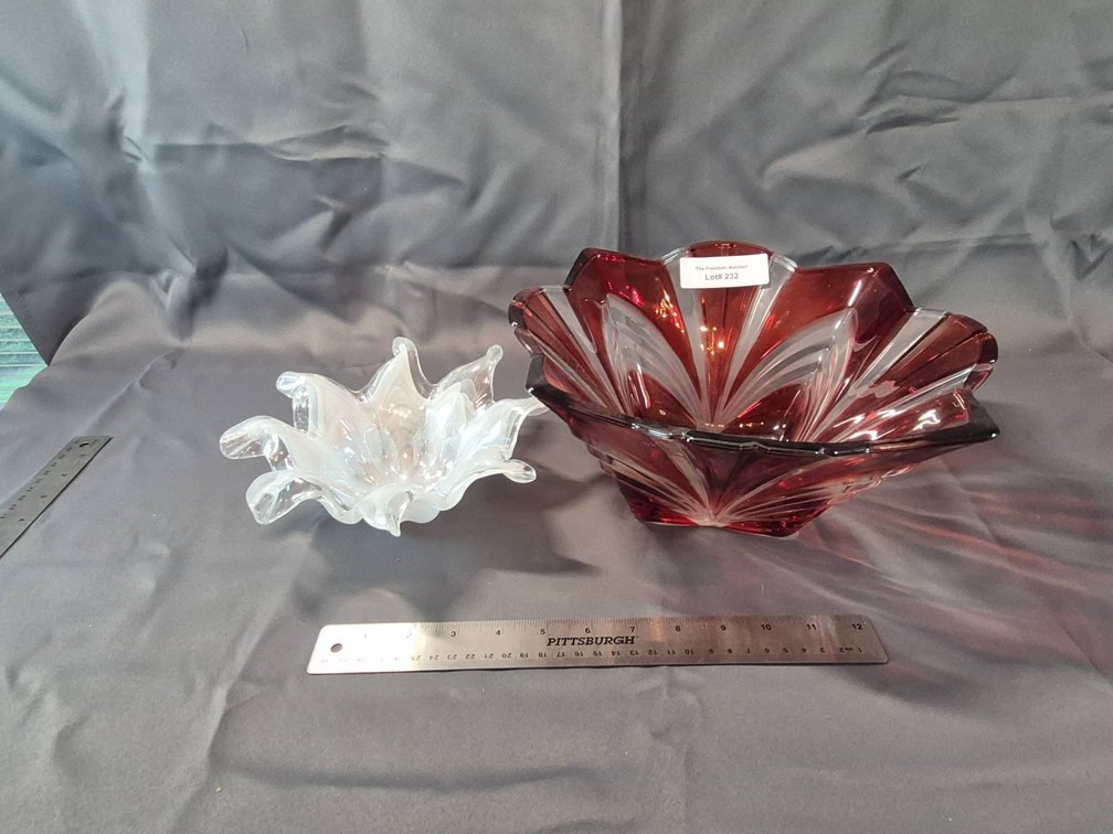 Two Glass Bowls in Red and White Tones