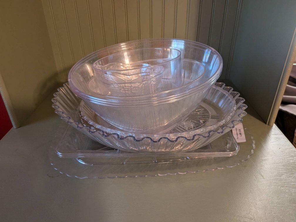 Clear Plastic Tableware Including Bowls and Platters