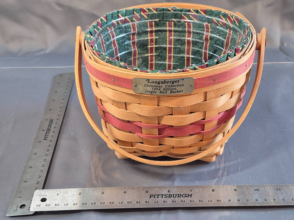 Longaberger Christmas Collection 1994 Jingle Bell Basket With Liner
