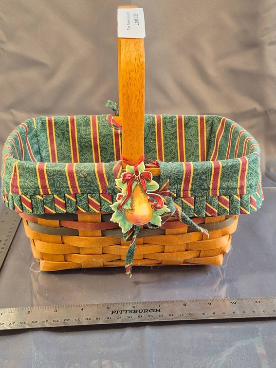 Longaberger Handwoven Basket with Christmas Liner and Ornament
