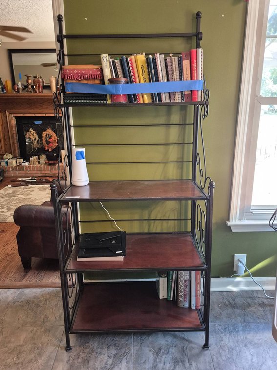 Black Metal and Wood Shelf Unit