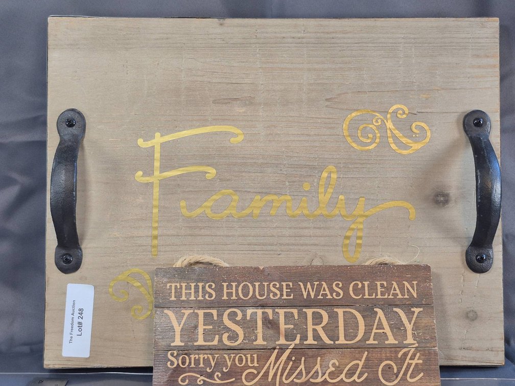 Decorative Wooden Tray with Handles and Wall Hanging Sign
