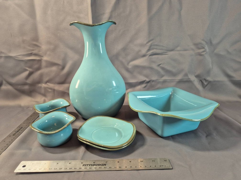 Southern Living at Home Ceramic Dishware Set in Blue with Gold Trim
