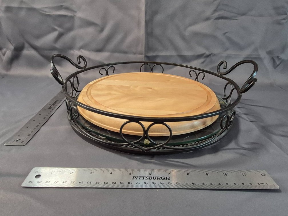 Southern Living at Home Bamboo Lazy Susan with Scrollwork Metal Frame