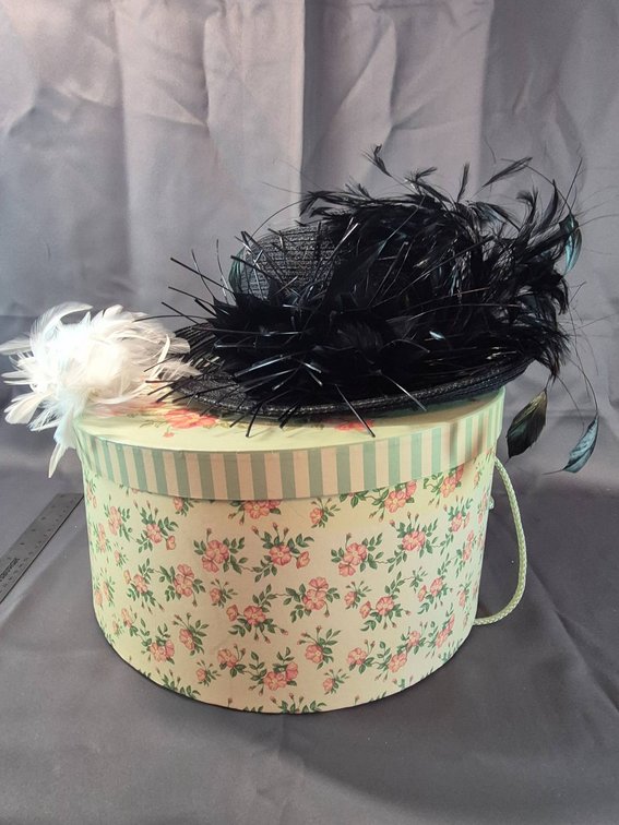Plaza Suite Black Feather Hat with Floral Hat Box