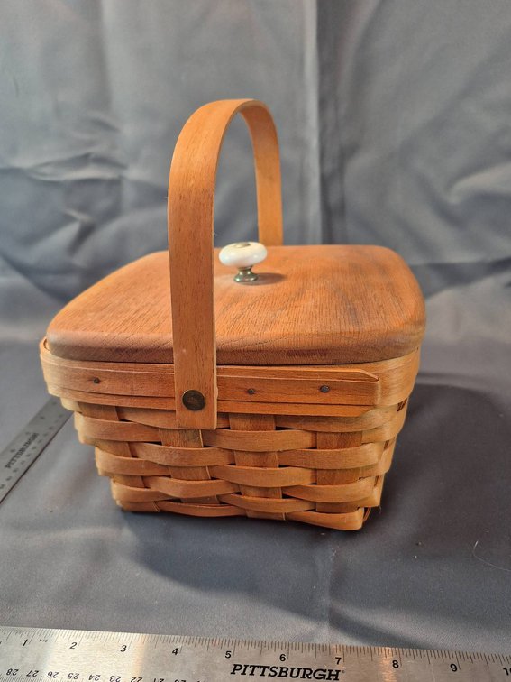Longaberger Handwoven Basket with Wooden Lid and Plastic Insert