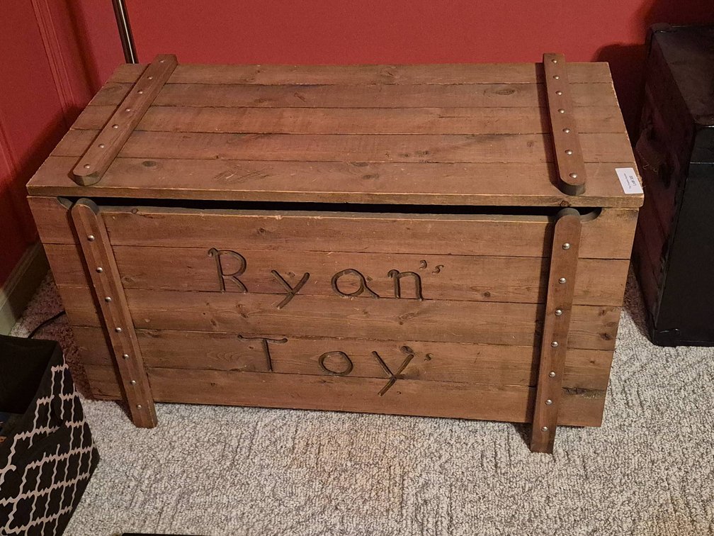 Wooden Storage Chest Marked 'Ryan's Toy'