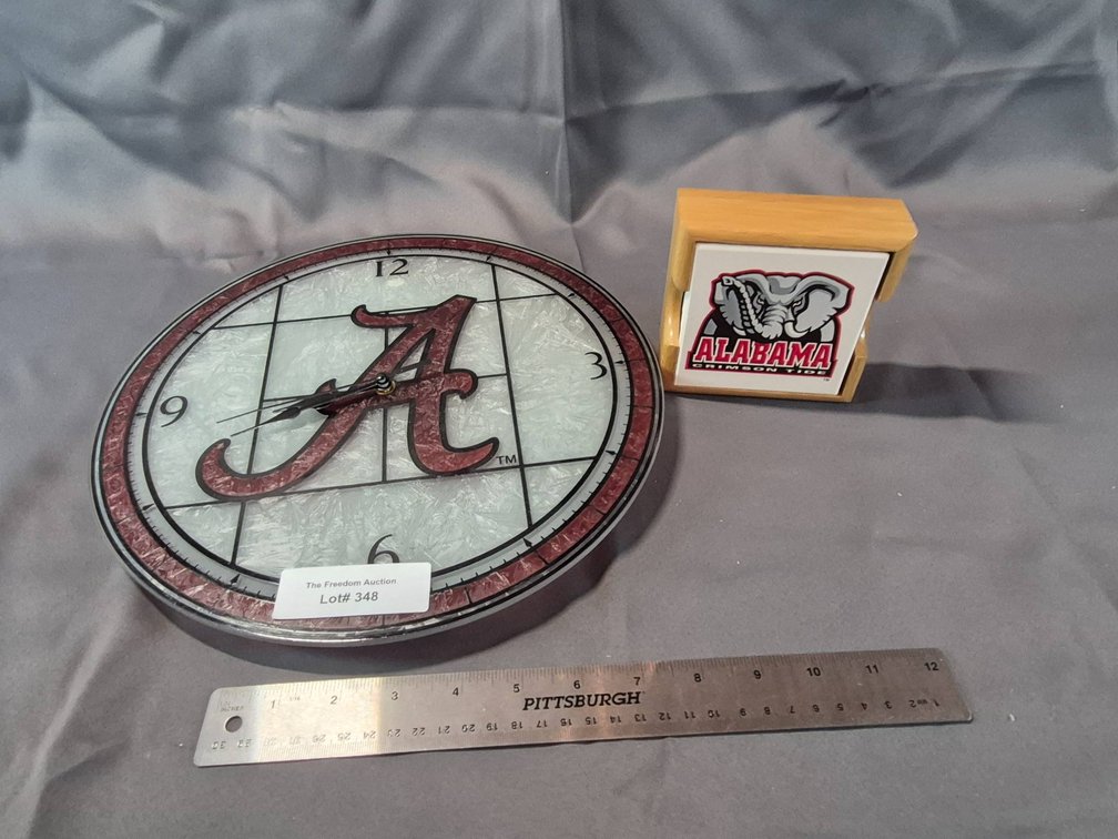 University of Alabama-Themed Wall Clock and Coaster Set