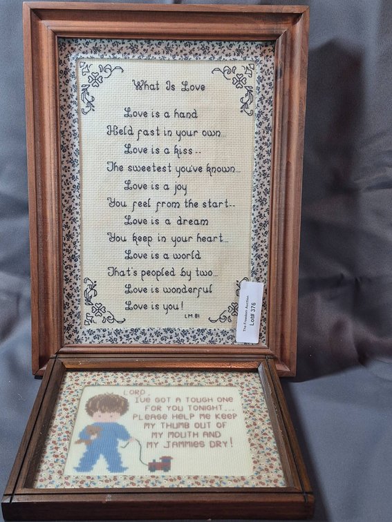 Framed Cross-Stitched Pieces with Wooden Frames
